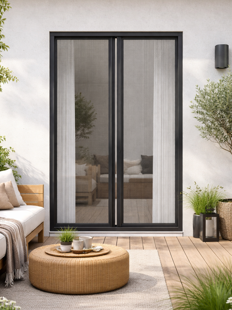 Plissee Tür (doppelflügelig) Fliegengitter Plissee doppelflügelig ideal für breite Durchgänge.